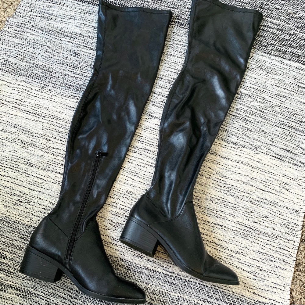 Over the Knee Black Leather Boots